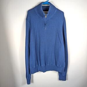 Aeropostale 2XL Blue Cotton Quarter Zip Sweater Men Shawl Collar Knit Pullover